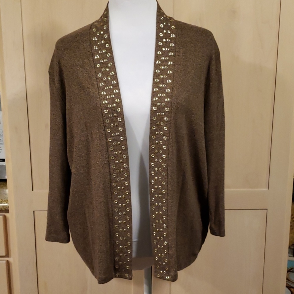 Rafaella brand cardigan w/gold-stud embellishment